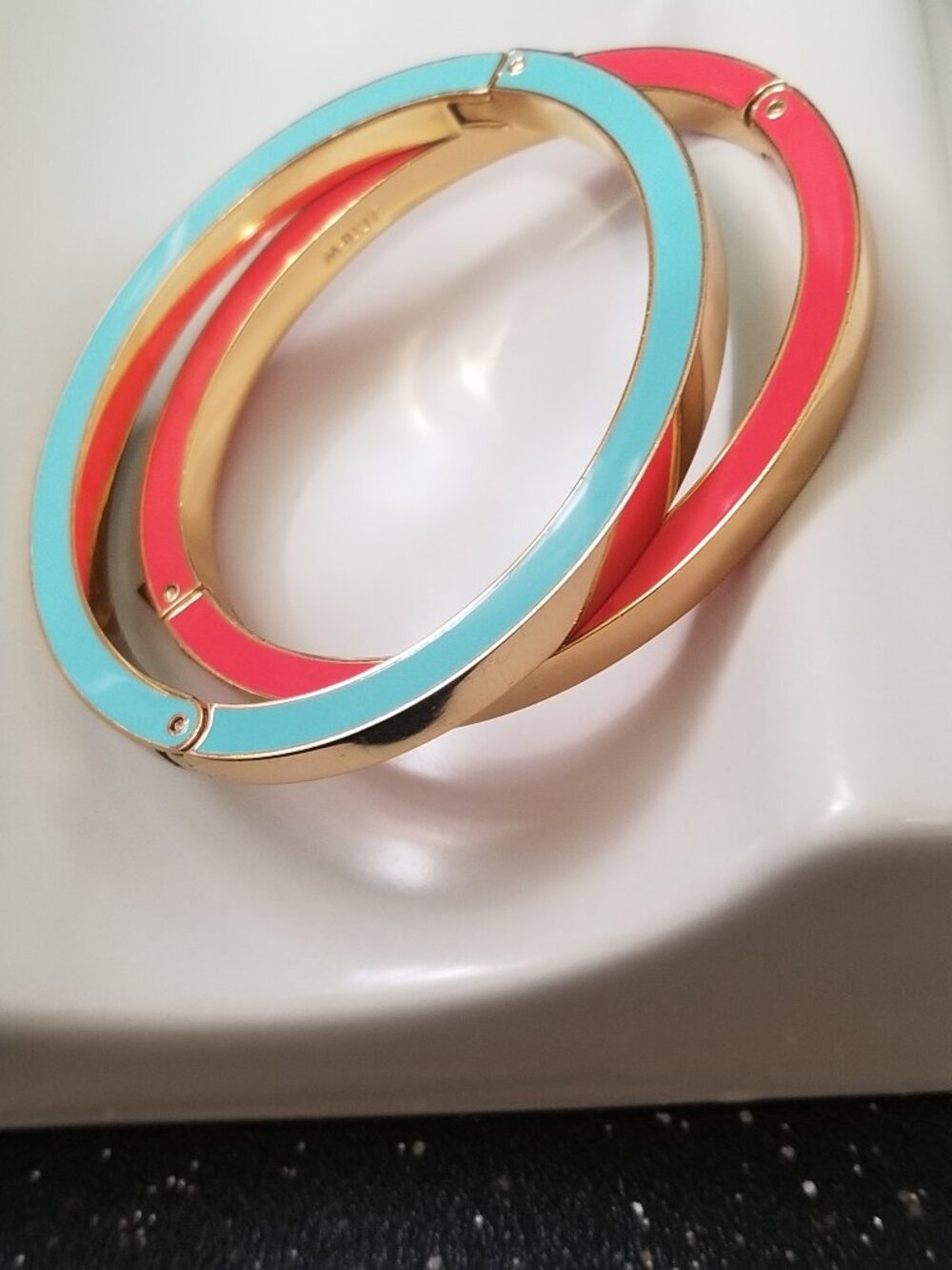 Pair of J. Crew Gold Tone Enamel Inlay Bracelets - Picture 2 of 7